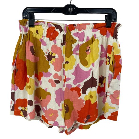 Lush Linen Blend Lined Pull On Retro Floral Print Shorts Womens Small - Picture 1 of 7